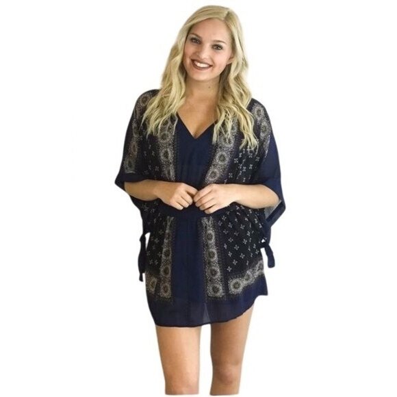 NWT Free People Printed Boho Chiffon Kimono Mini Dress Tunic - Picture 6 of 16